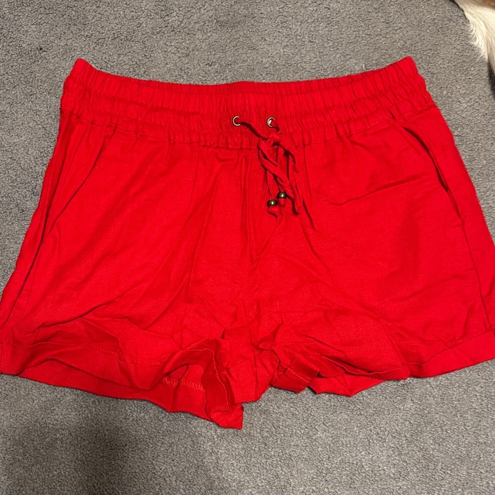 Red Women's Linen Shorts